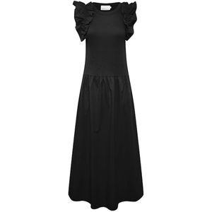 Karen by Simonsen, Kleedjes, Dames, Zwart, L, Ruche Mouw Meteoriet Jurk