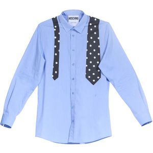 Moschino, Overhemden, Heren, Blauw, 2Xl, Katoen, Blauw Stropdas Print Overhemd