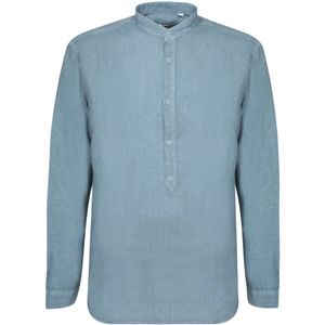 Costumein, Overhemden, Heren, Blauw, 2Xl, Linnen, Elegante Mandarin Kraag Linnen Shirt
