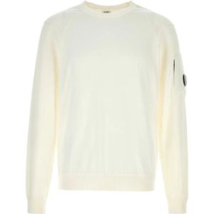C.p. Company, Sweatshirts & Hoodies, Heren, Beige, M, Katoen, Witte Katoenen Trui Breiwerk
