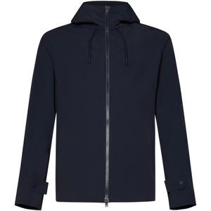 Herno, Jassen, Heren, Blauw, 2Xl, Blauwe waterafstotende jas met capuchon