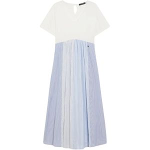 Max Mara Weekend, Kleedjes, Dames, Blauw, M, Katoen, Lange Katoenen Jurk met Decoratieve Snitten