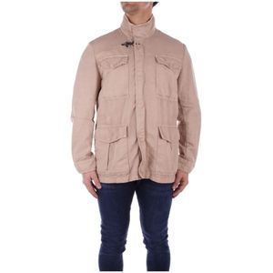 Fay, Jassen, Heren, Beige, L, Katoen, Stijlvolle Jas met Haken en Rits