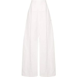 Sportmax, Broeken, Dames, Wit, XS, Katoen, Wijde broek met strassdetails