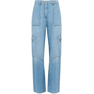 Elisabetta Franchi, Jeans, Dames, Blauw, W28, Denim, Cargo jeans met maxi-zakken en juweeldetails