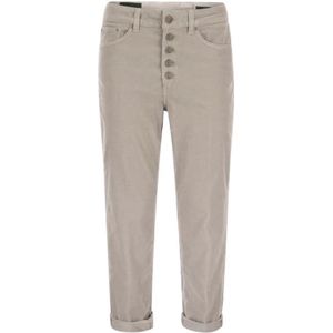 Dondup, Broeken, Dames, Beige, W30, Katoen, Gestreept fluwelen broek met sierknopen