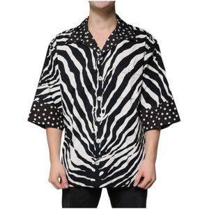 Dolce & Gabbana, Overhemden, Heren, Veelkleurig, L, Katoen, Zebra Button Down Shirt Dierenprint