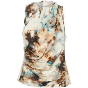 Gestuz, Tops, Dames, Veelkleurig, S, Gedrapeerd Print Blouse Blauw Bruin Roest