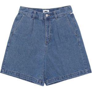 Obey, Korte broeken, Dames, Blauw, W28, Katoen, Geplooide Korte Jeans Licht Indigo