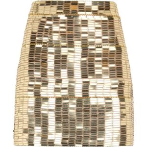 Roberto Cavalli, Rokken, Dames, Geel, S, Gouden Appliqué Zijden Minirok