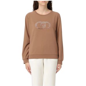 Liu Jo, Sweatshirts & Hoodies, Dames, Beige, M, Geribbelde Crew Neck Sweatshirt