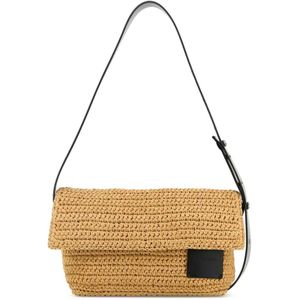 Jil Sander, Tassen, Dames, Beige, ONE Size, Rieten Crossbodytas