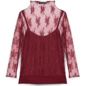 Fiorella Rubino, Tops, Dames, Rood, L, T-shirt gemaakt van kant