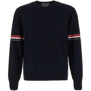 Thom Browne, Truien, Heren, Blauw, L, Rondgebreide trui