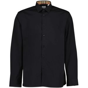 Burberry, Overhemden, Heren, Zwart, L, Katoen, Klassiek overhemd met lange mouwen