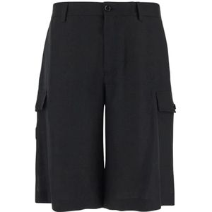 Dolce & Gabbana, Korte broeken, Heren, Zwart, L, Linnen, Linnen Bermuda Cargo Shorts