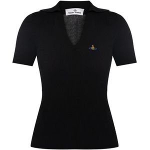Vivienne Westwood, Truien, Dames, Zwart, S, Zwart V-hals Geborduurd Orb Detail