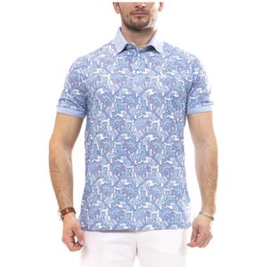Etro, Tops, Heren, Blauw, S, Roma Print Wit Polo Shirt