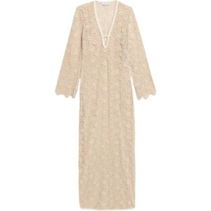 Weili Zheng, Kleedjes, Dames, Beige, S, Katoen, Vintage Katoenen Jurk met Klokmouwen