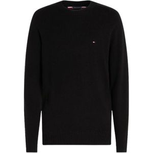 Tommy Hilfiger, Truien, Heren, Zwart, XL, Wol, Ronde Hals Wollen Trui