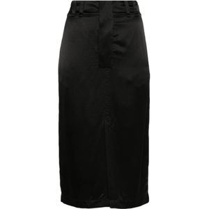 Saint Laurent, Rokken, Dames, Zwart, M, Zwarte Zijden Midi Rok met Split