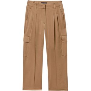 Luisa Cerano, Broeken, Dames, Beige, L, Satijn, Satijnen Cargo Cropped Broek