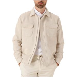 Profuomo, Jassen, Heren, Beige, L, Rits Herringbone Overshirt in Zand