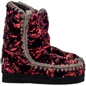 Mou, Schoenen, Dames, Roze, 36 EU, Pailletten, Paarse Fluwelen Eskimo Laarzen met Studs en Pailletten