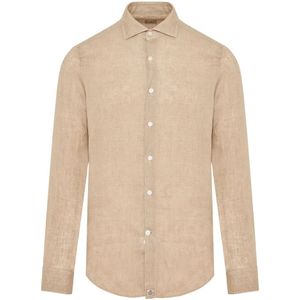 Sonrisa, Overhemden, Heren, Beige, 2Xl, Katoen, Italiaans Linnen Overhemd, 55% Linnen, 45% Katoen