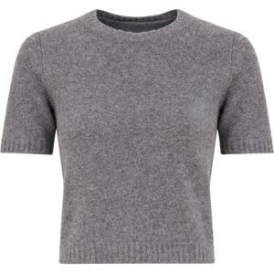 Maison Margiela, Truien, Dames, Grijs, S, Wol, Gebreide Trui met Ronde Hals en Geribbelde Afwerking