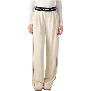 Co'Couture, Broeken, Dames, Beige, M, Polyester, Elegante Logo Piping Broek