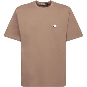 Dolce & Gabbana, Tops, Heren, Bruin, L, Bruine Piquet Stof T-shirt