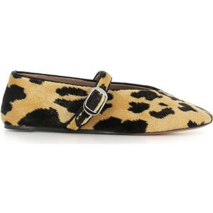 Le Monde Beryl, Schoenen, Dames, Veelkleurig, 38 EU, Bruine Luipaardprint Fluweel Ballerina Schoenen