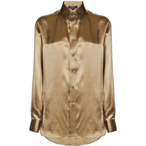 Ralph Lauren, Blouses & Shirts, Dames, Geel, 2Xs, Gouden Zijden Overhemd