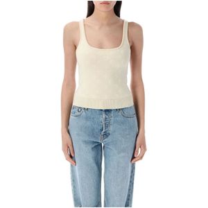 Marine Serre, Tops, Dames, Beige, S, Wol, Maan Jacquard Gebreide Top