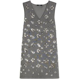 Max Mara Weekend, Kleedjes, Dames, Grijs, M, Pailletten, Grijze Mouwloze Jersey Jurk met Pailletten