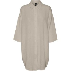 Vero Moda, Blouses & Shirts, Dames, Beige, M, Lange Overshirt Zilveren Voering Beige