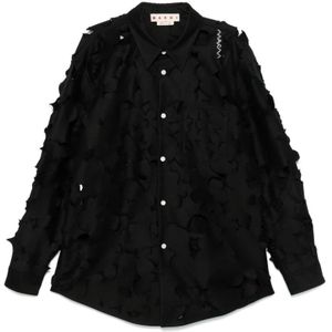 Marni, Overhemden, Heren, Zwart, M, Katoen, Zwart katoenen shirt met cut-out details