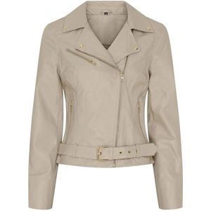 Notyz, Jassen, Dames, Beige, M, Leer, Biker Jacket Doeskin Light Gold