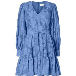 Selected Femme, Kleedjes, Dames, Blauw, S, Leer, Bloemen V-hals Korte Jurk