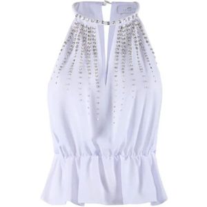 Nenette, Tops, Dames, Wit, M, Polyester, Geborduurde Top in Polyesterstof