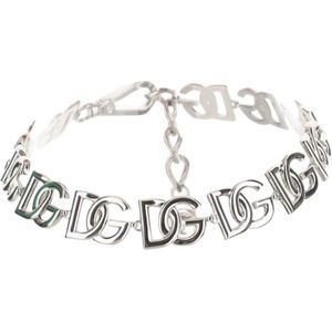 Dolce & Gabbana, Accessoires, Dames, Grijs, ONE Size, Zilveren Ketting met DG Logo Detail