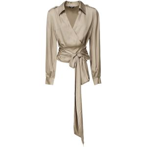 Guess, Blouses & Shirts, Dames, Beige, XS, Leer, Beige Top met Ballonmouwen