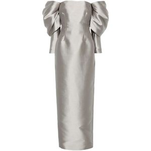 Solace London, Kleedjes, Dames, Grijs, XS, Off-Shoulder Grijze Jurk met Split