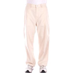 Carhartt Wip, Broeken, Heren, Beige, XS, Katoen, Beige Jeans met Logo Achterzak