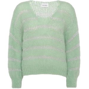 American Dreams, Truien, Dames, Groen, L, Wol, Groene Mohair Gebreide Trui met Lurex Details