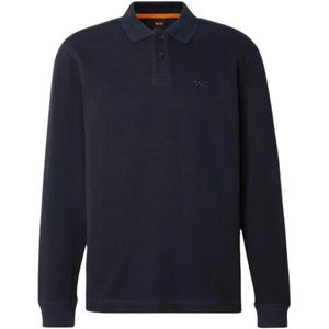 Hugo Boss, Tops, Heren, Blauw, M, Katoen, Lange mouw katoenen poloshirt