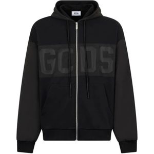 Gcds, Sweatshirts & Hoodies, Heren, Zwart, S, Katoen, Zwarte hoodie met ritssluiting aan de voorkant en tonale logo