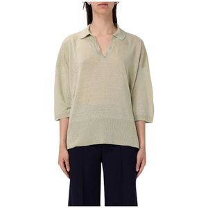 Drumohr, Blouses & Shirts, Dames, Groen, L, Linnen, Groene Linnen Gebreide Poloshirt