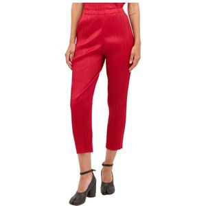 Issey Miyake, Broeken, Dames, Rood, L, Polyester, Geplooide Cropped Broek